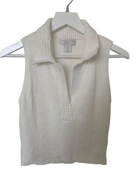 Caroline Constas Ivory Ribbed Knit Sleeveless Top